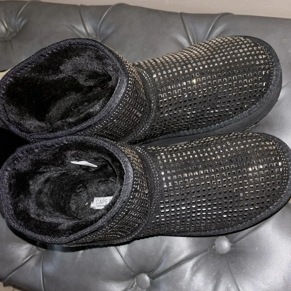 Cape Robbin Rhinestone embellished platform fur trim ankle boots Sz 9 - Picture 9 of 14